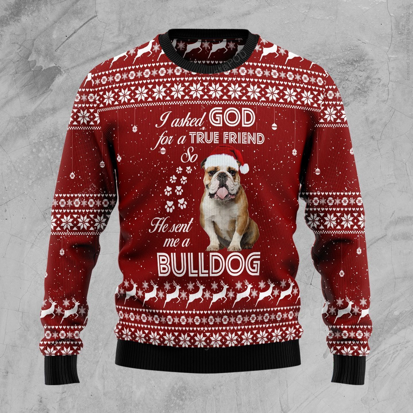 Bulldog True Friend Ugly Christmas Sweater Bulldog True Friend Ugly Christmas Sweater