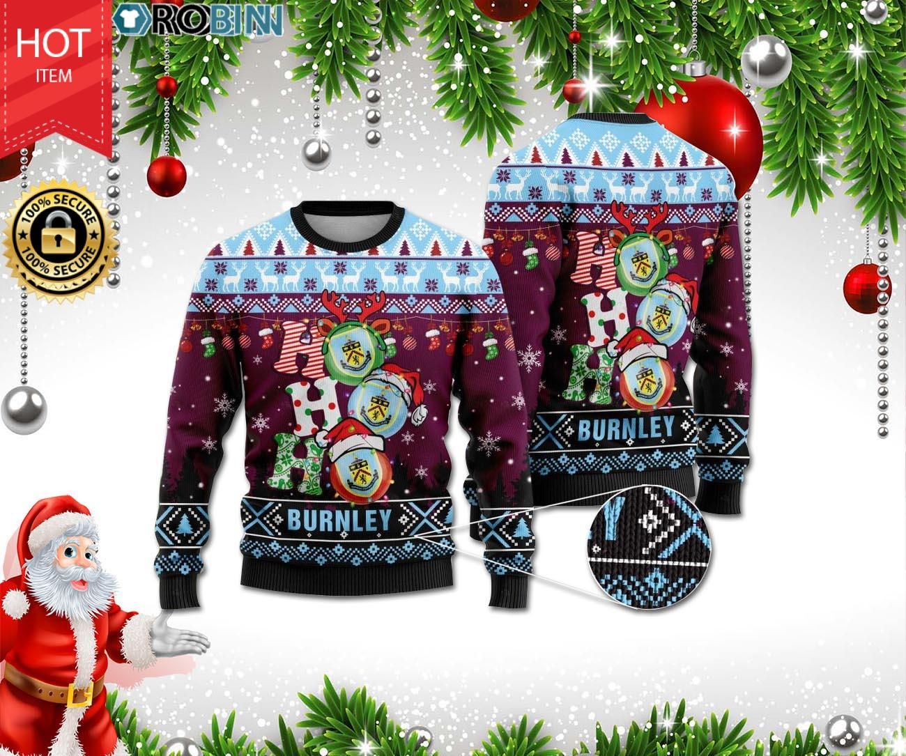 Burnley Ho Ho Ho 3D Print Christmas Wool Sweater Burnley Ho Ho Ho 3D Print Christmas Wool Sweater