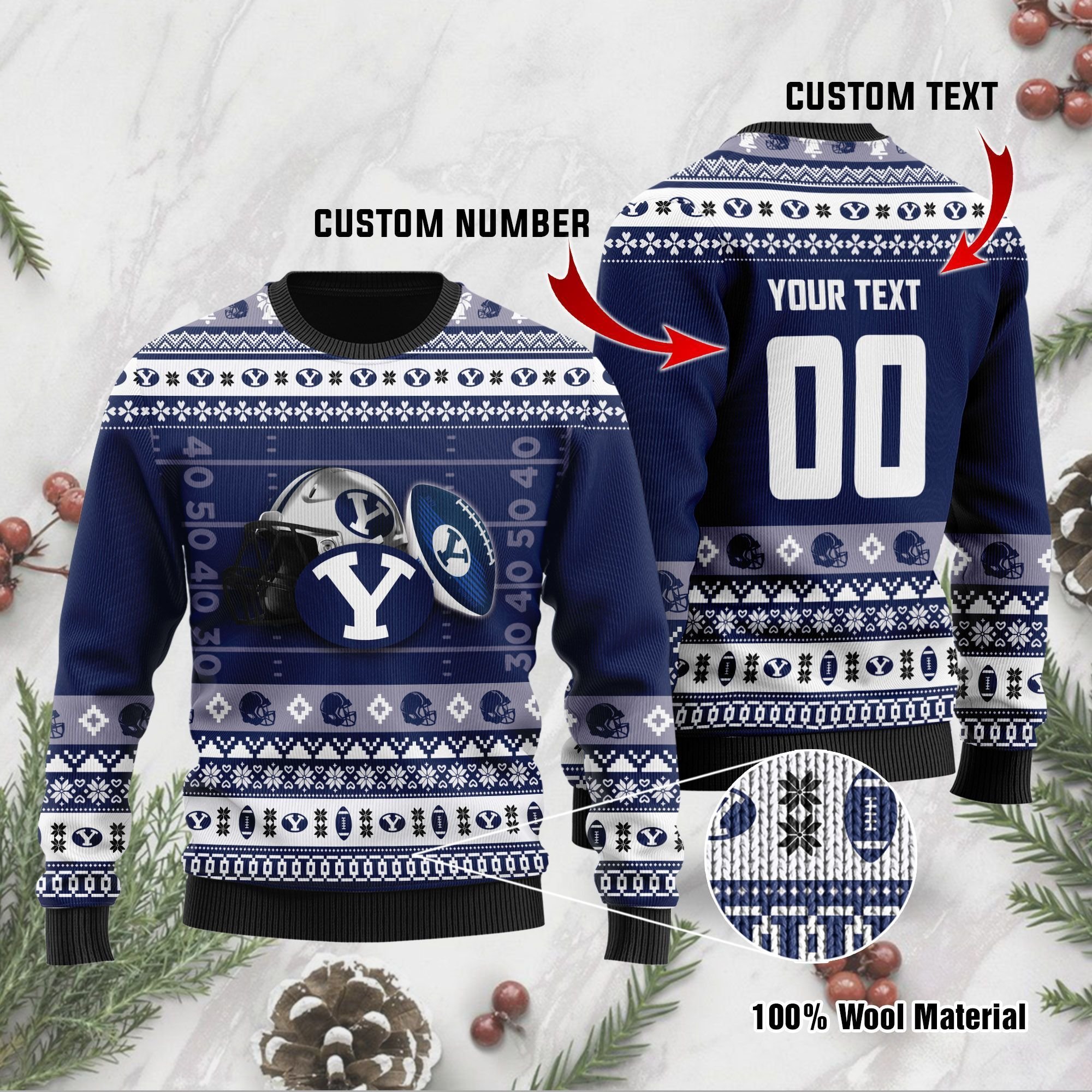 BYU Cougars Custom Name & Number Personalized Ugly Christmas Sweater BYU Cougars Custom Name & Number Personalized Ugly Christmas Sweater