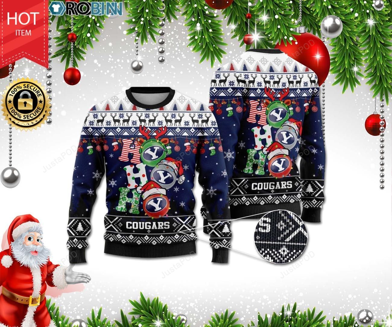 BYU Cougars Ho Ho Ho Ugly Christmas Sweater BYU Cougars Ho Ho Ho Ugly Christmas Sweater