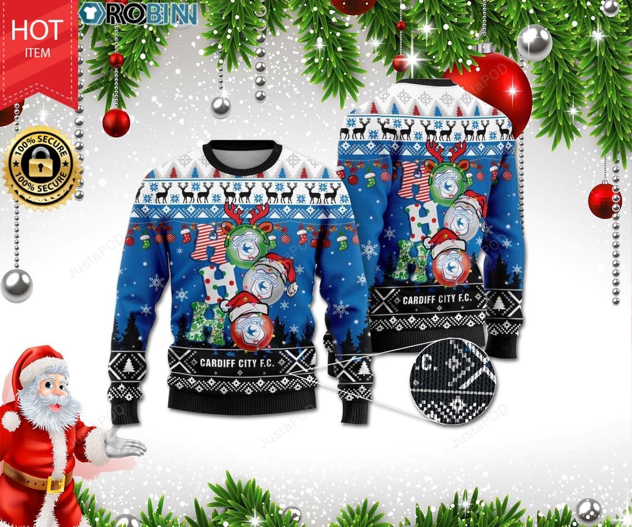 Cardiff City F.C Ho Ho Ho Ugly Christmas Sweater Cardiff City F.C Ho Ho Ho Ugly Christmas Sweater