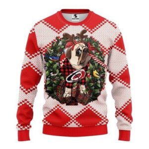 Carolina Hurricanes Pug Dog For Unisex Ugly Christmas Sweater