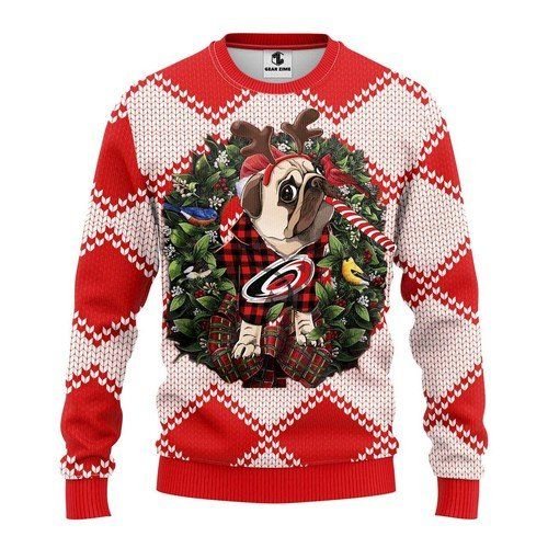 Carolina Hurricanes Pug Dog For Unisex Ugly Christmas Sweater Carolina Hurricanes Pug Dog For Unisex Ugly Christmas Sweater