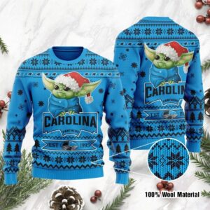 Carolina Panthers Cute Baby Yoda Grogu Ugly Christmas Sweater