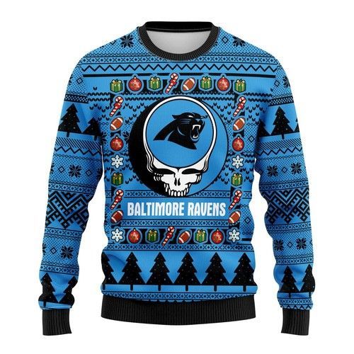 Carolina Panthers Grateful Dead Ugly Christmas Sweater Carolina Panthers Grateful Dead Ugly Christmas Sweater
