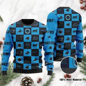 Carolina Panthers Logo Checkered Flannel Design Ugly Christmas Sweater