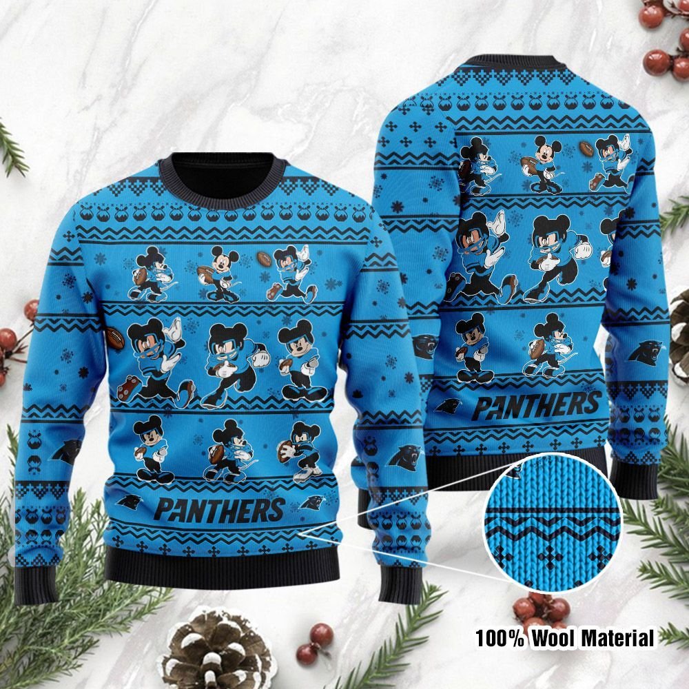 Carolina Panthers Mickey Mouse Holiday Party Ugly Christmas Sweater Carolina Panthers Mickey Mouse Holiday Party Ugly Christmas Sweater