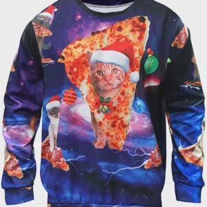 Cat And Pizza Ugly Christmas Sweater