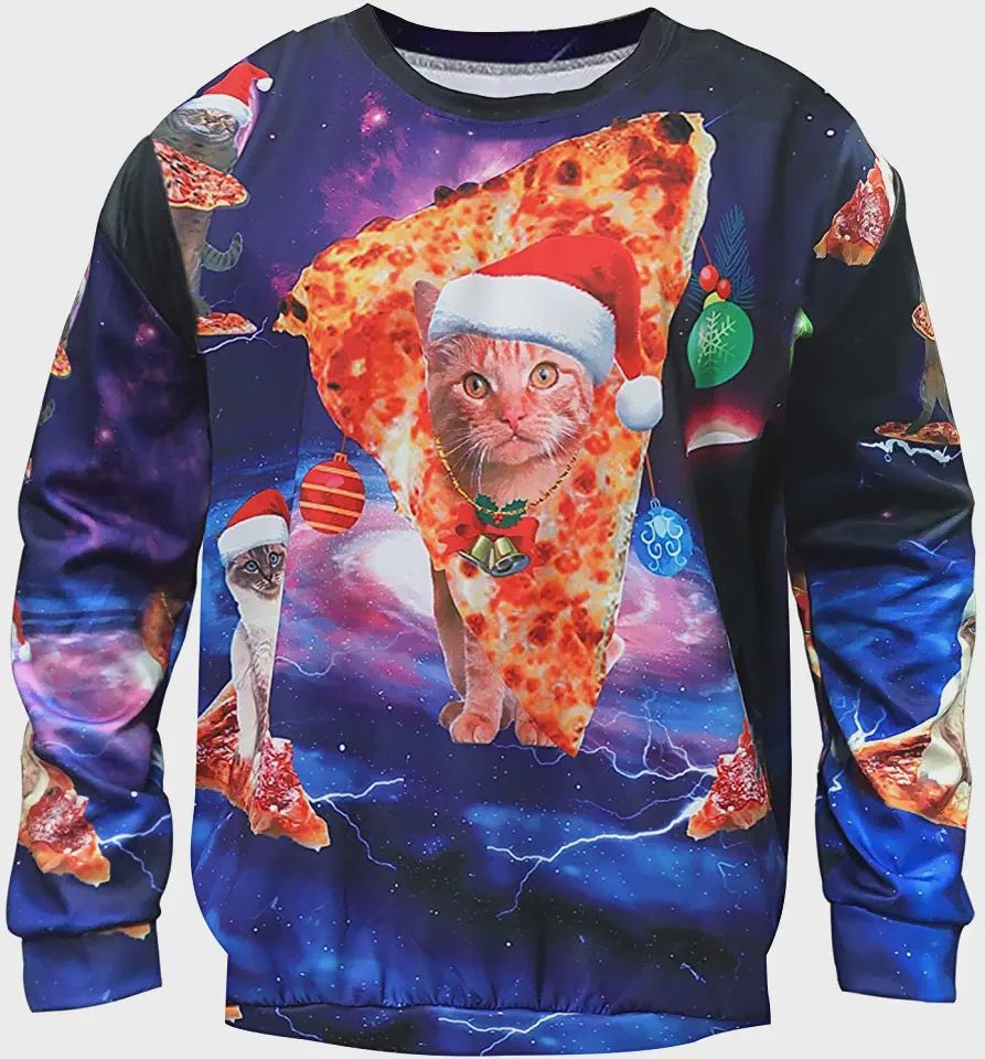 Cat And Pizza Ugly Christmas Sweater Cat And Pizza Ugly Christmas Sweater