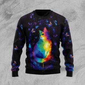 Cat Butterflies Colorful Ugly Christmas Sweater