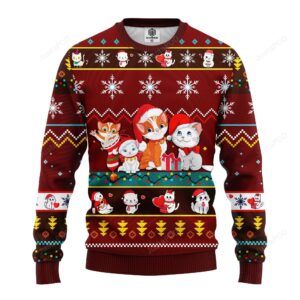 Cat Cartoon Cute Noel Mc Ugly Christmas Red Brown