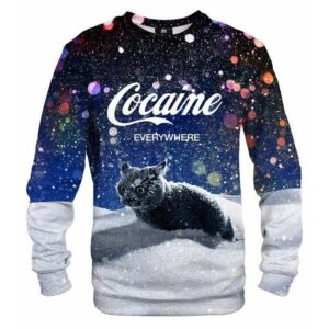 Cat Cocaine Snow Ugly Christmas Sweater