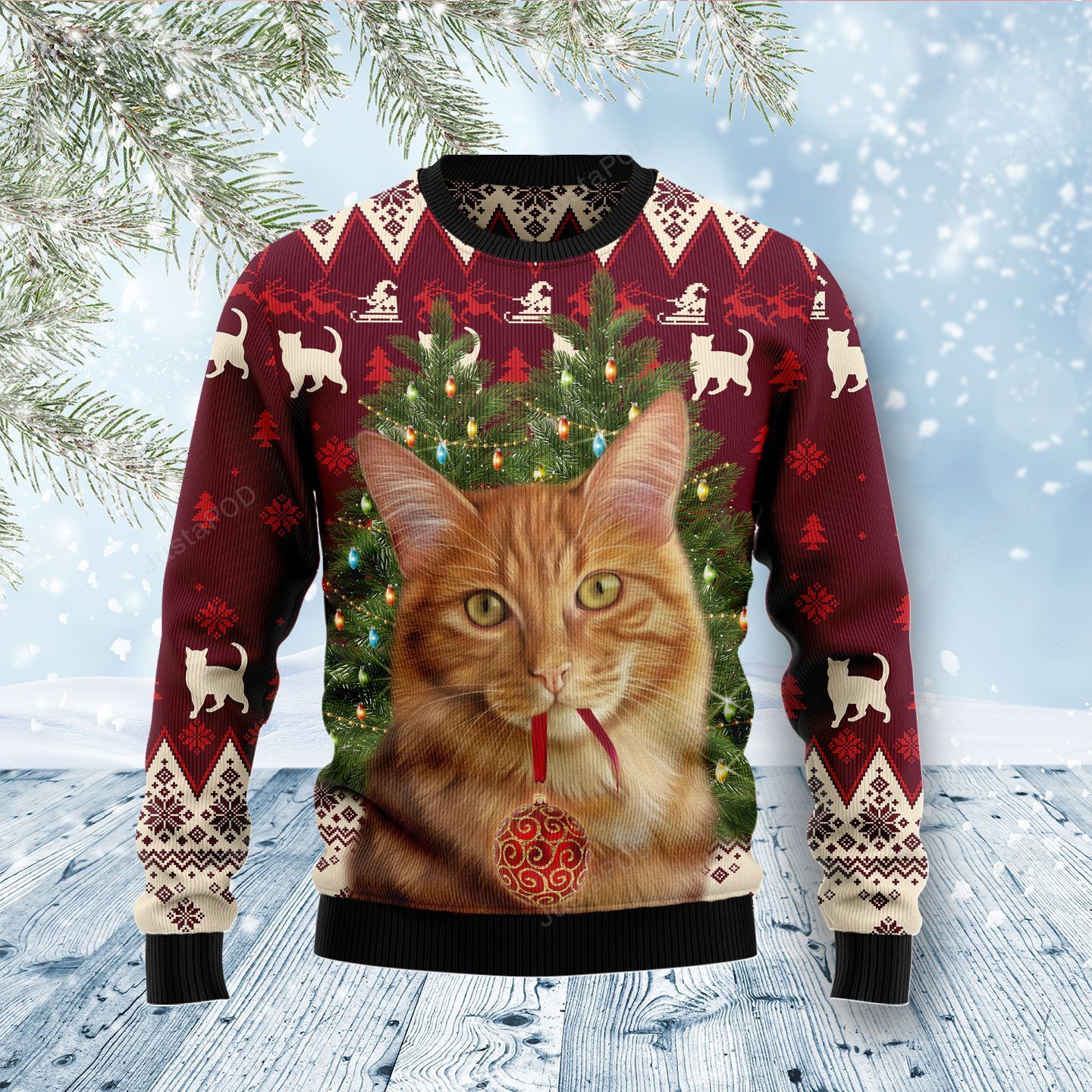 Cat Decor Pine Ugly Christmas Sweater Cat Decor Pine Ugly Christmas Sweater
