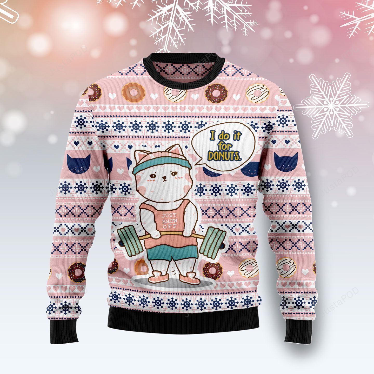 Cat I Do It For Donuts Ugly Christmas Sweater Cat I Do It For Donuts Ugly Christmas Sweater