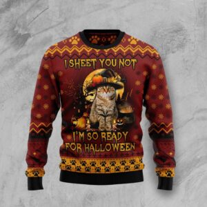 Cat Ready For Halloween Ugly Christmas Sweater