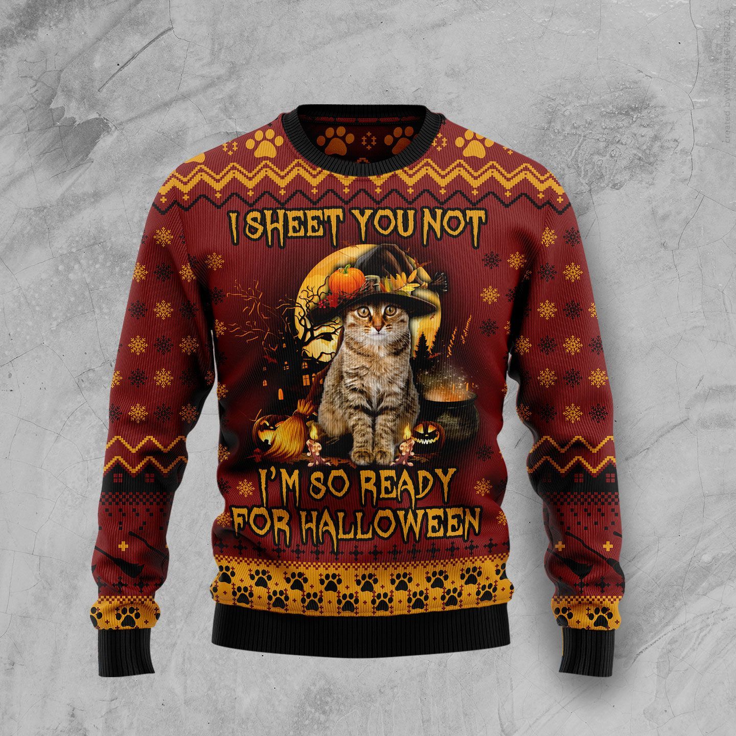 Cat Ready For Halloween Ugly Christmas Sweater Cat Ready For Halloween Ugly Christmas Sweater