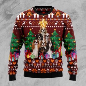Cavalier King Charles Spaniel Pine Tree D2809 Ugly Christmas Sweater unisex womens & mens