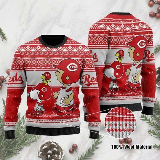 Charlie Brown And Snoopy Cincinnati Reds Ugly Christmas Sweater Charlie Brown And Snoopy Cincinnati Reds Ugly Christmas Sweater