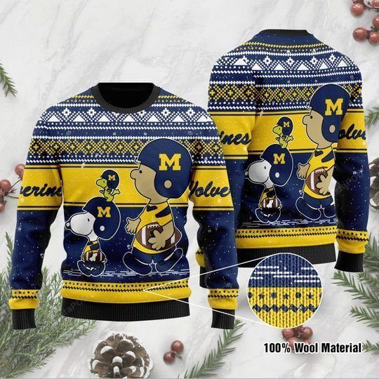 Charlie Brown And Snoopy Michigan Wolverines Ugly Christmas Sweater Charlie Brown And Snoopy Michigan Wolverines Ugly Christmas Sweater