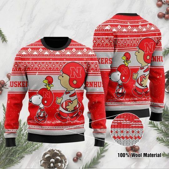 Charlie Brown And Snoopy Nebraska Cornhuskers Ugly Christmas Sweater Charlie Brown And Snoopy Nebraska Cornhuskers Ugly Christmas Sweater