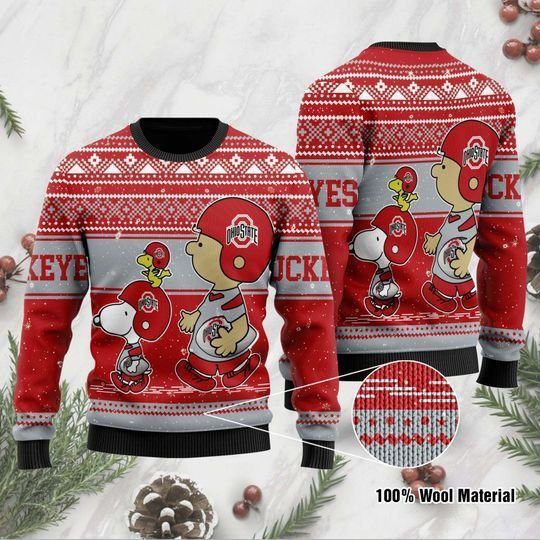 Charlie Brown And Snoopy Ohio State Buckeyes Ugly Christmas Sweater Charlie Brown And Snoopy Ohio State Buckeyes Ugly Christmas Sweater