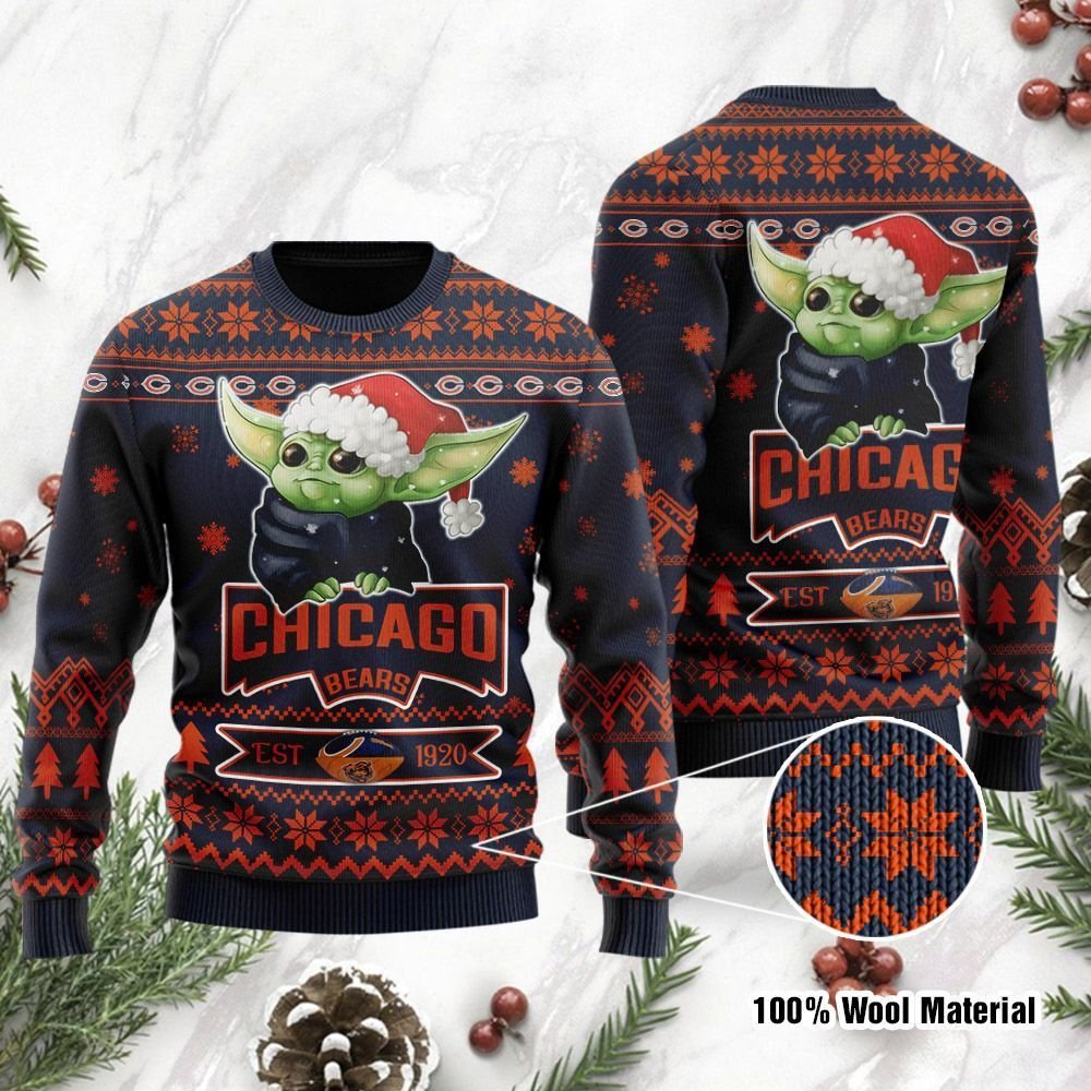 Chicago Bears Cute Baby Yoda Grogu Ugly Christmas Sweater Chicago Bears Cute Baby Yoda Grogu Ugly Christmas Sweater