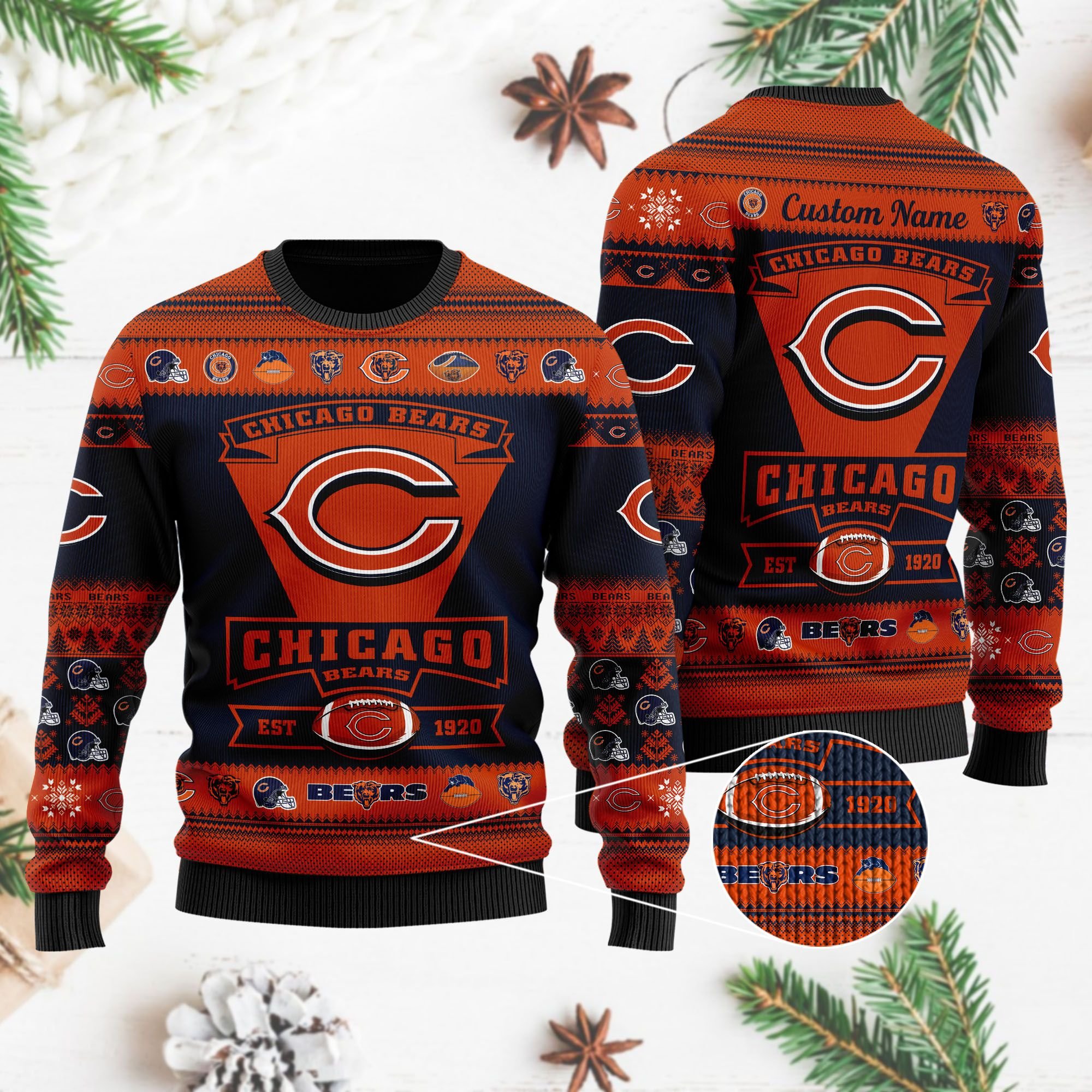 Chicago Bears Football Team Logo Custom Name Personalized Ugly Christmas Sweater Chicago Bears Football Team Logo Custom Name Personalized Ugly Christmas Sweater
