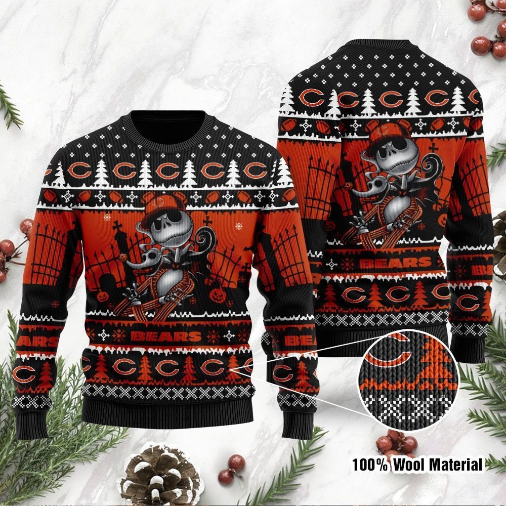 Chicago Bears Jack Skellington Halloween Ugly Christmas Sweater Chicago Bears Jack Skellington Halloween Ugly Christmas Sweater