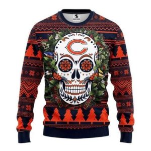 Chicago Bears Skull Flower Ugly Christmas Sweater