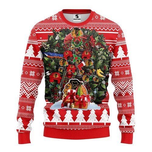 Chicago Blackhawks Tree For Unisex Ugly Christmas Sweater Chicago Blackhawks Tree For Unisex Ugly Christmas Sweater