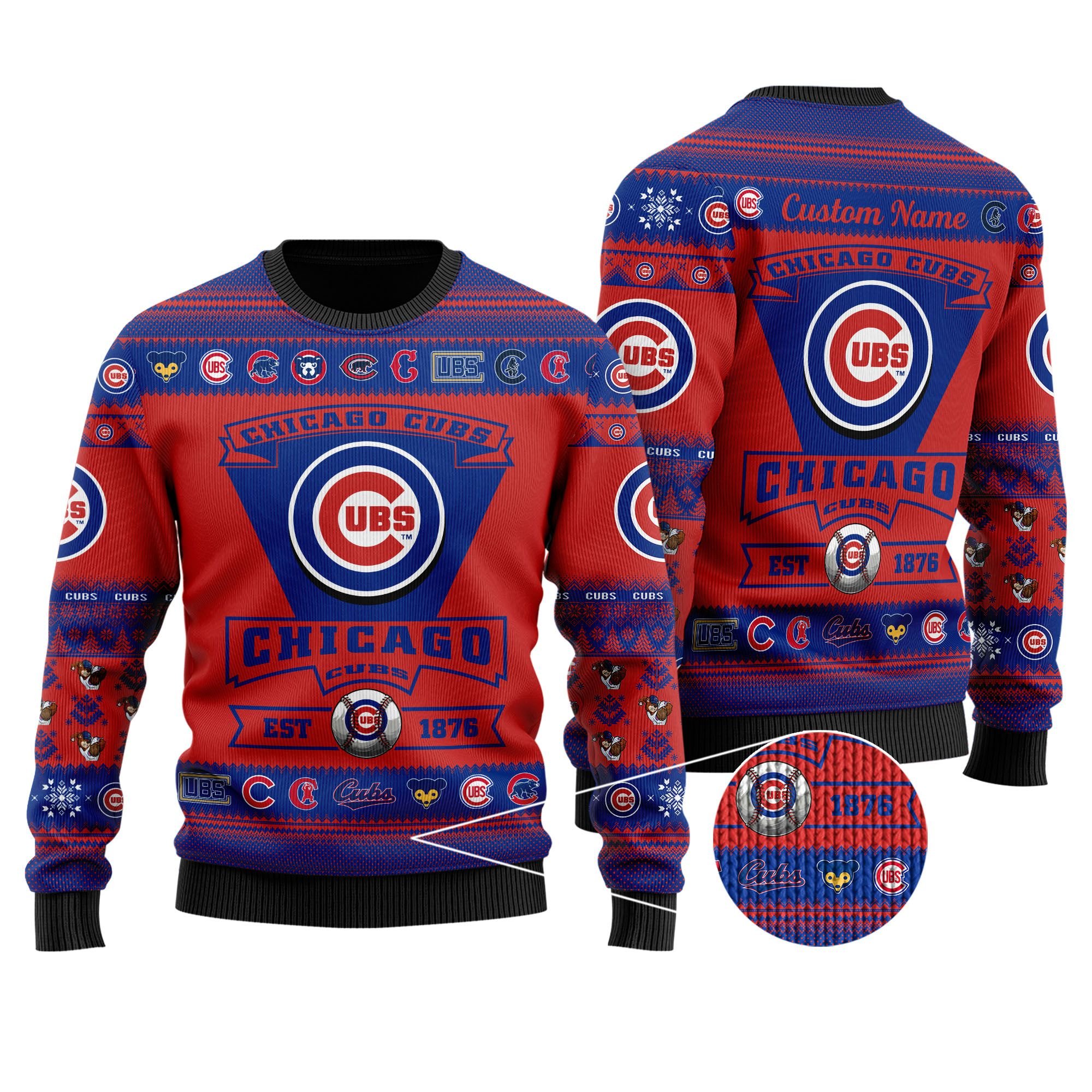 Chicago Cubs Football Team Logo Custom Name Personalized Ugly Christmas Sweater Chicago Cubs Football Team Logo Custom Name Personalized Ugly Christmas Sweater