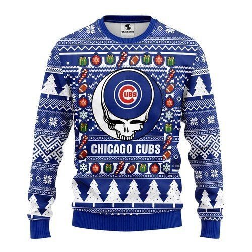 Chicago Cubs Grateful Dead Ugly Christmas Sweater Chicago Cubs Grateful Dead Ugly Christmas Sweater