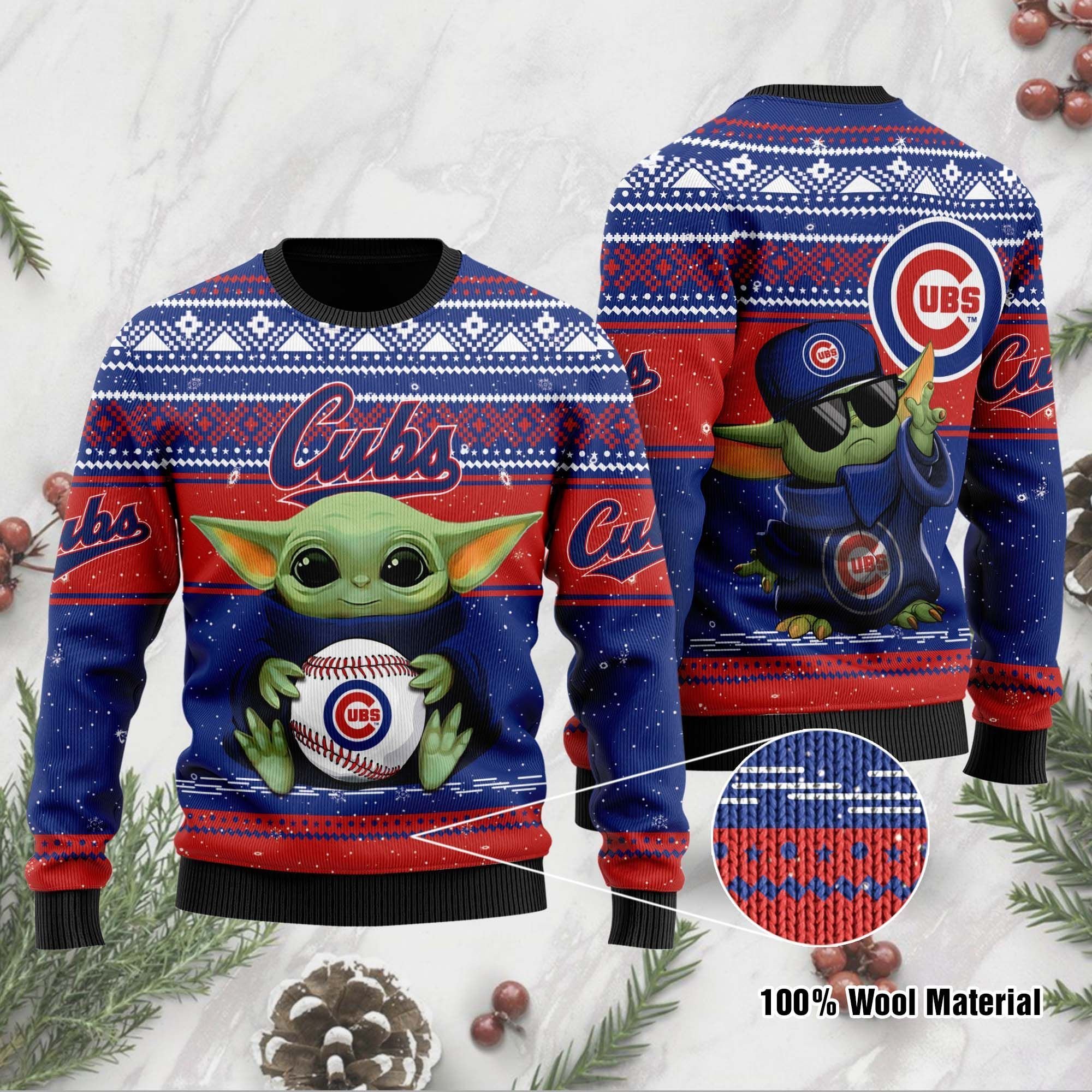 Chicago Cubs Grogu Baby Yoda Hug Logo Ugly Christmas Sweater Chicago Cubs Grogu Baby Yoda Hug Logo Ugly Christmas Sweater