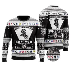 Chicago White Sox Football Team Logo Custom Name Personalized Ugly Christmas Sweater