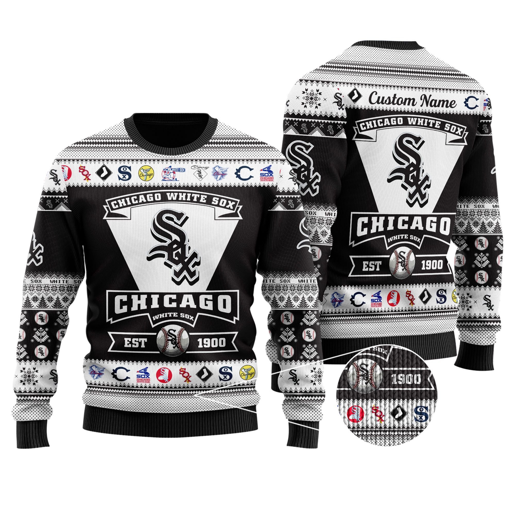 Chicago White Sox Football Team Logo Custom Name Personalized Ugly Christmas Sweater Chicago White Sox Football Team Logo Custom Name Personalized Ugly Christmas Sweater