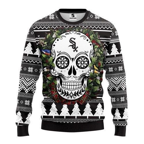 Chicago White Sox Skull Flower Ugly Christmas Sweater Chicago White Sox Skull Flower Ugly Christmas Sweater