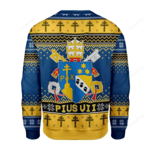 Christmas Blue Yellow Color Tree Pattern Pius VII Coat Of Arms Gearhomies For Unisex Ugly Christmas Sweater