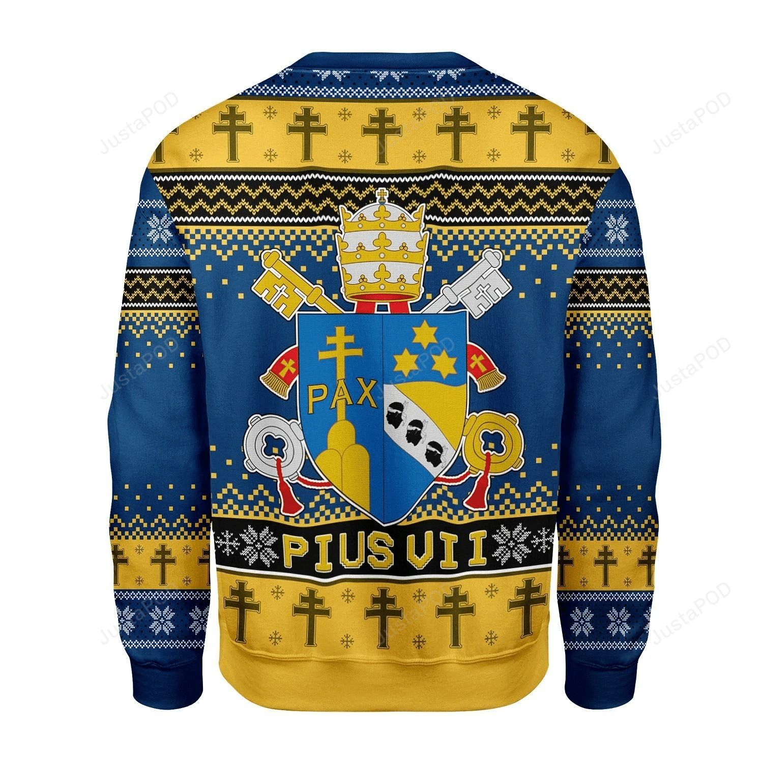 Christmas Blue Yellow Color Tree Pattern Pius VII Coat Of Arms Gearhomies For Unisex Ugly Christmas Sweater Christmas Blue Yellow Color Tree Pattern Pius VII Coat Of Arms Gearhomies For Unisex Ugly Christmas Sweater