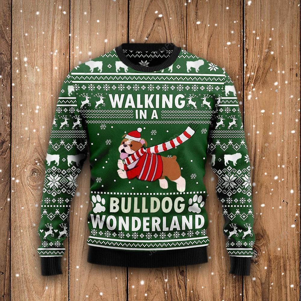 Christmas Dog Walking In A Bulldog Wonderland Ugly Christmas Sweater Christmas Dog Walking In A Bulldog Wonderland Ugly Christmas Sweater