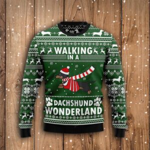 Christmas Dog Walking In A Dachshund Wonderland Ugly Christmas Sweater