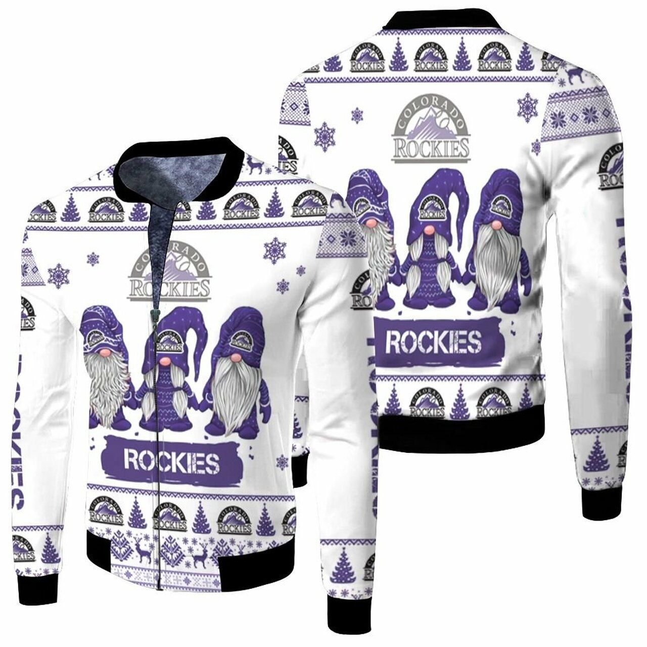Christmas Gnomes Colorado Rockies Ugly Sweatshirt Christmas 3D Fleece Bomber Jacket Model 1251 Christmas Gnomes Colorado Rockies Ugly Sweatshirt Christmas 3D Fleece Bomber Jacket Model 1251