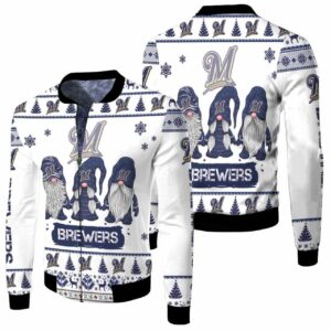Christmas Gnomes Milwaukee Brewers Ugly Sweatshirt Christmas 3D Fleece Bomber Jacket Model 1299