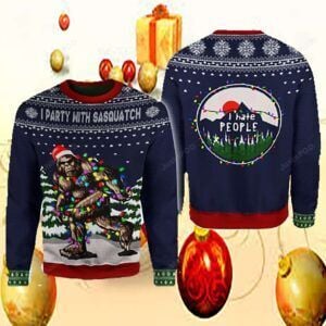 Christmas I Party With Sasquatch Camping Knitting Pattern Ugly Christmas Sweater