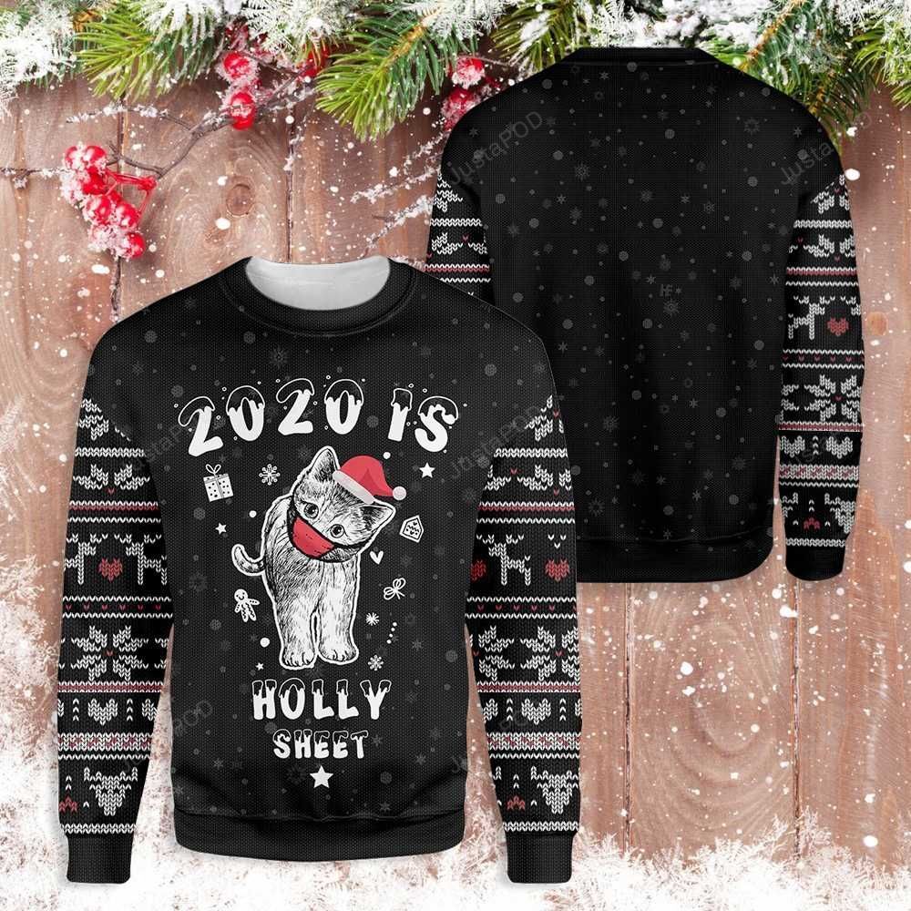 Christmas Is Holly Sheet Cat Ugly Christmas Sweater Christmas Is Holly Sheet Cat Ugly Christmas Sweater