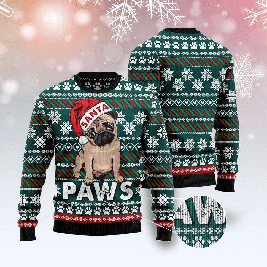 Christmas Pug Paws Ugly Christmas Sweater Christmas Pug Paws Ugly Christmas Sweater