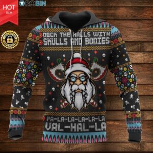 Christmas Satan Viking Deck The Halls With Skulls and Bodies Falala Full Sweater
