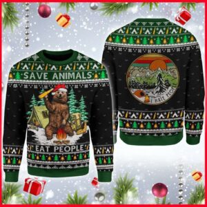 Christmas Save Animals Bear Camping Knitting Pattern 3D Fullprint Sweater