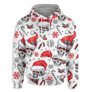 Christmas Skull In Santa Hat 3D All Over Print Hoodie