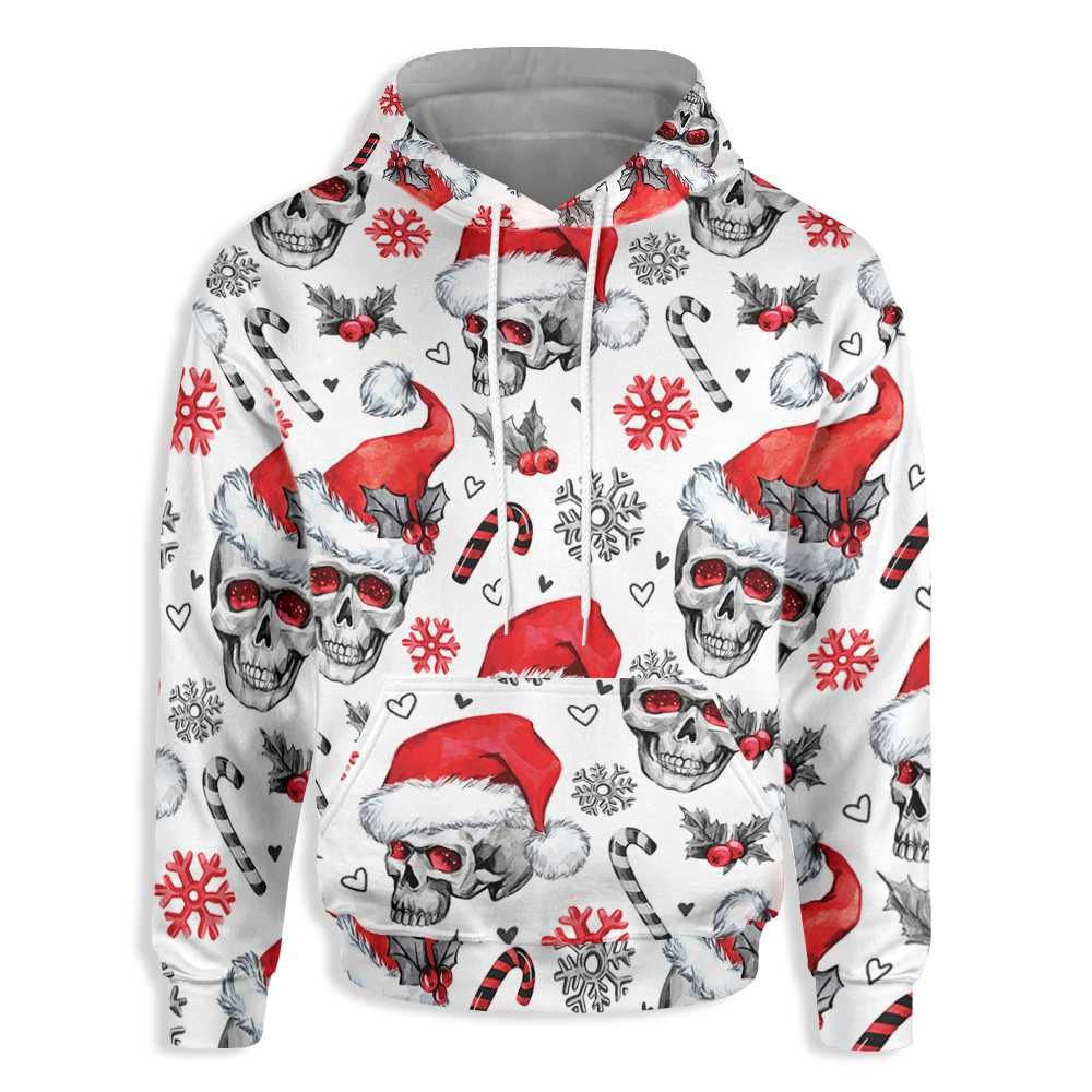 Christmas Skull In Santa Hat 3D All Over Print Hoodie Christmas Skull In Santa Hat 3D All Over Print Hoodie