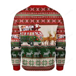 Christmas Snowflake Pattern Bus Santa Claus And Kids Sleigh Pulled By Reinder For Unisex Ugly Christmas Sweater